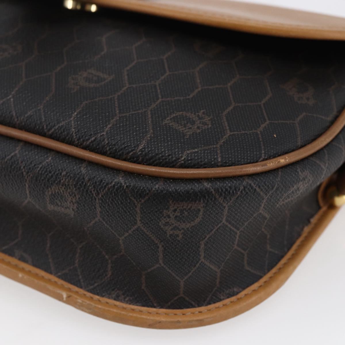 Christian Dior Honeycomb Canvas Shoulder Bag PVC Leather Black Auth BA6820