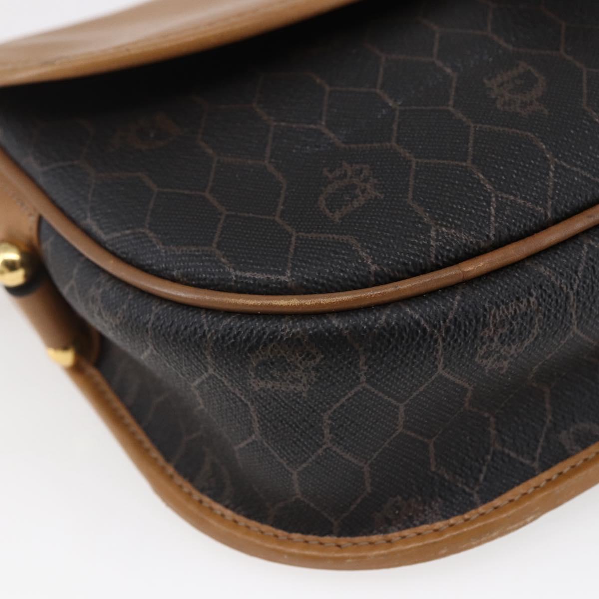 Christian Dior Honeycomb Canvas Shoulder Bag PVC Leather Black Auth BA6820
