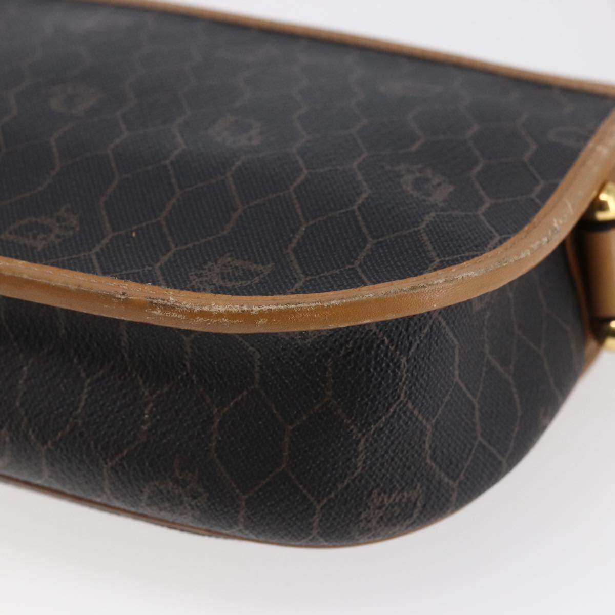 Christian Dior Honeycomb Canvas Shoulder Bag PVC Leather Black Auth BA6820