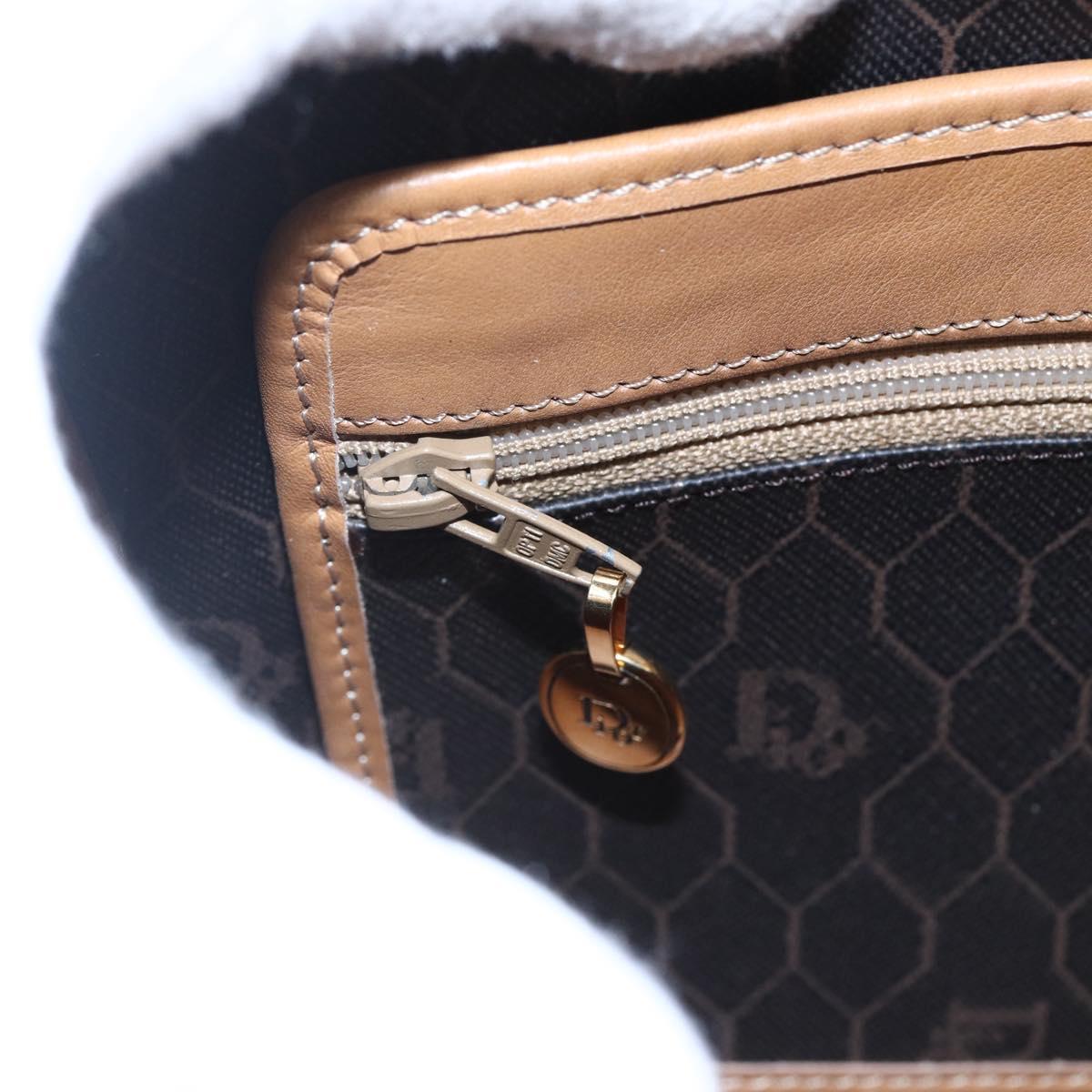 Christian Dior Honeycomb Canvas Shoulder Bag PVC Leather Black Auth BA6820