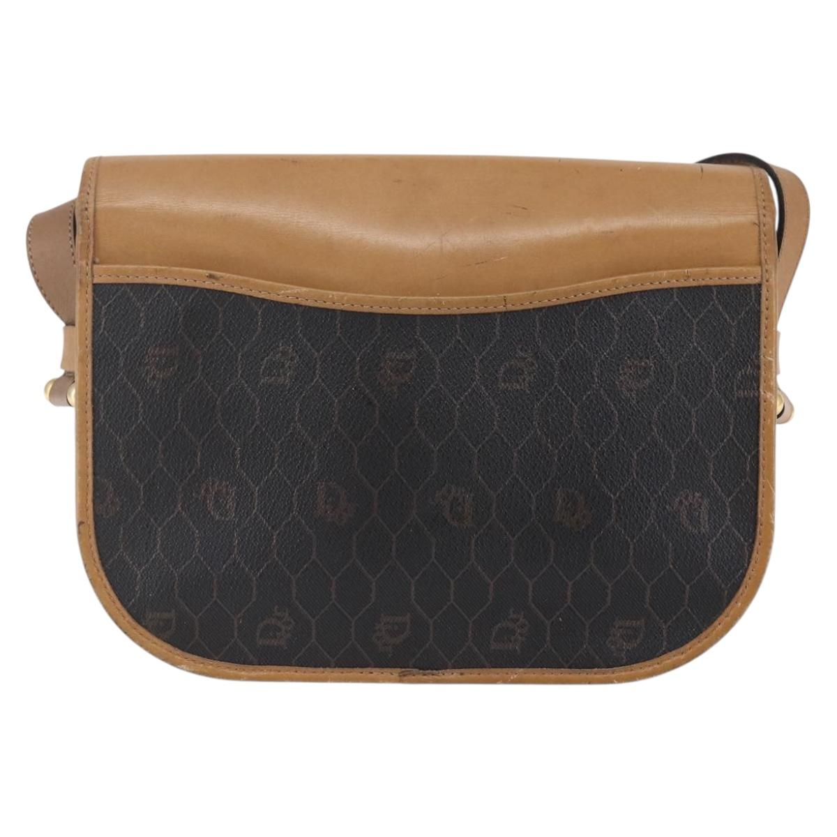 Christian Dior Honeycomb Canvas Shoulder Bag PVC Leather Black Auth BA6820