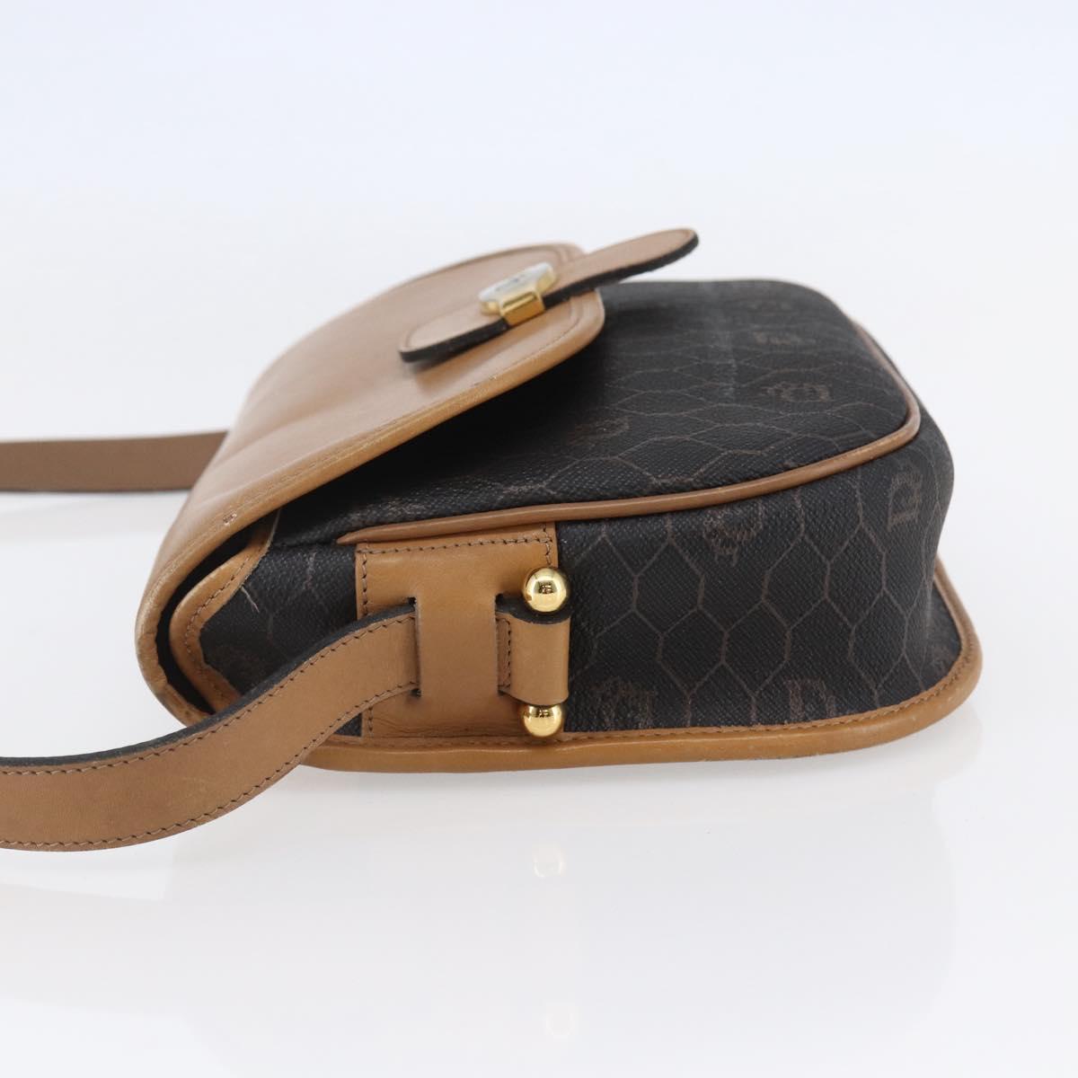 Christian Dior Honeycomb Canvas Shoulder Bag PVC Leather Black Auth BA6820