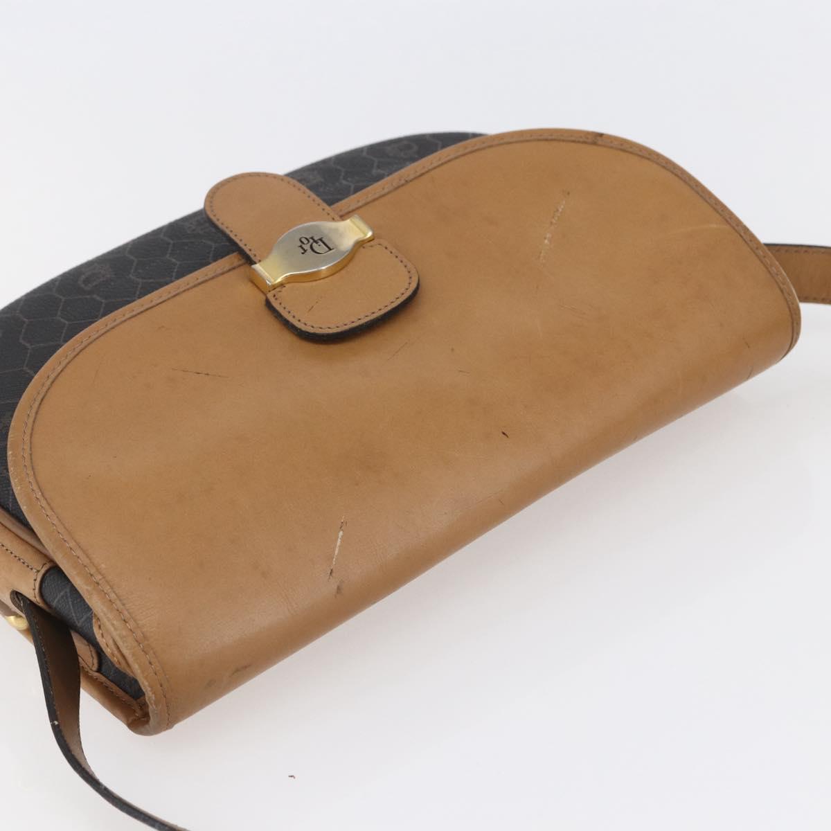 Christian Dior Honeycomb Canvas Shoulder Bag PVC Leather Black Auth BA6820