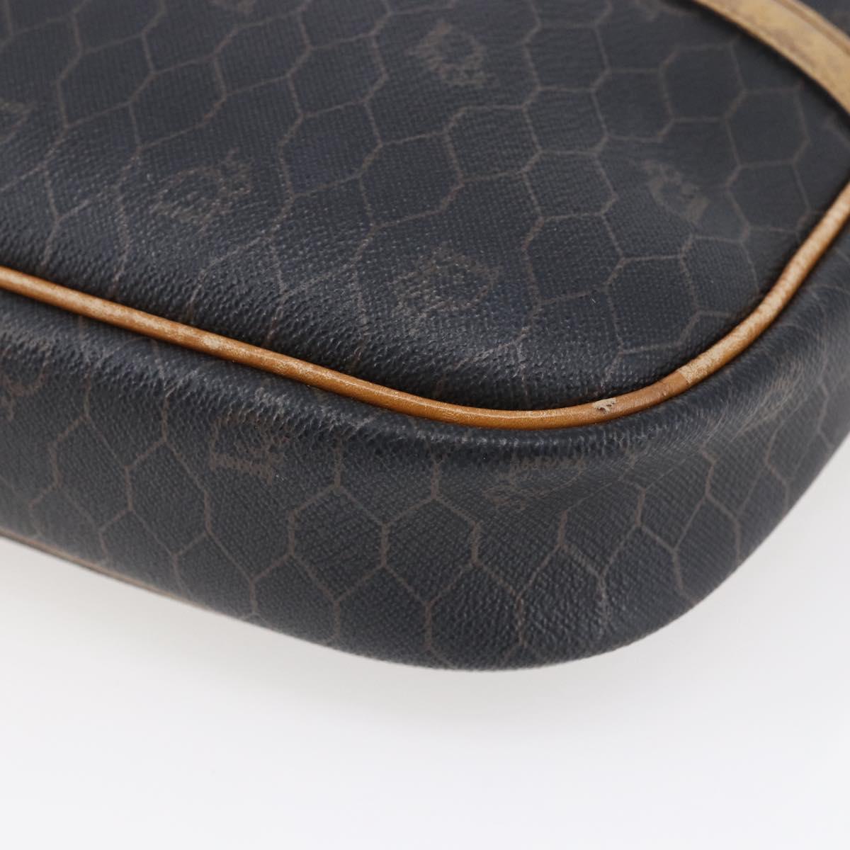 Christian Dior Honeycomb Canvas Shoulder Bag PVC Leather Black Auth BA6821