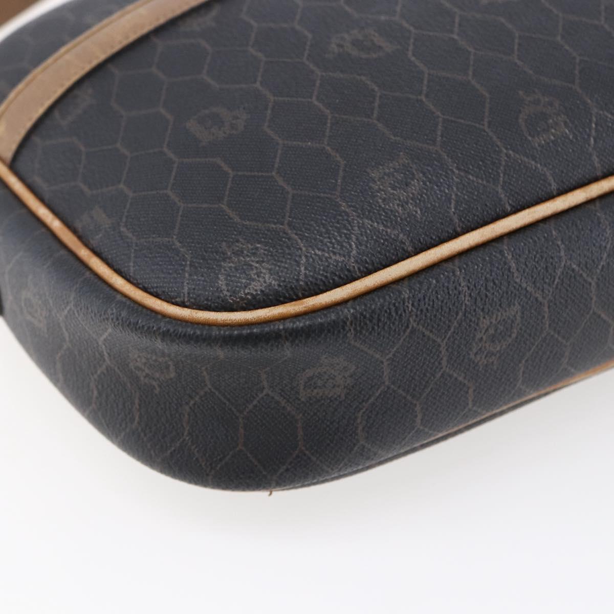 Christian Dior Honeycomb Canvas Shoulder Bag PVC Leather Black Auth BA6821