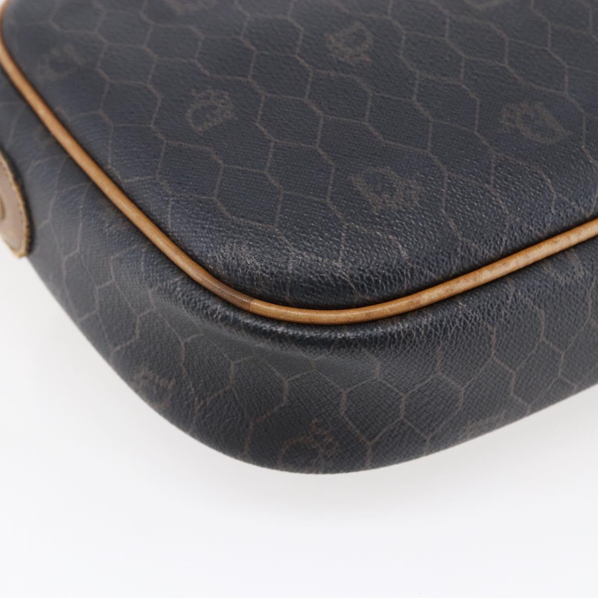 Christian Dior Honeycomb Canvas Shoulder Bag PVC Leather Black Auth BA6821