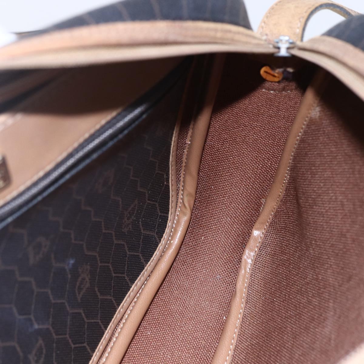 Christian Dior Honeycomb Canvas Shoulder Bag PVC Leather Black Auth BA6821