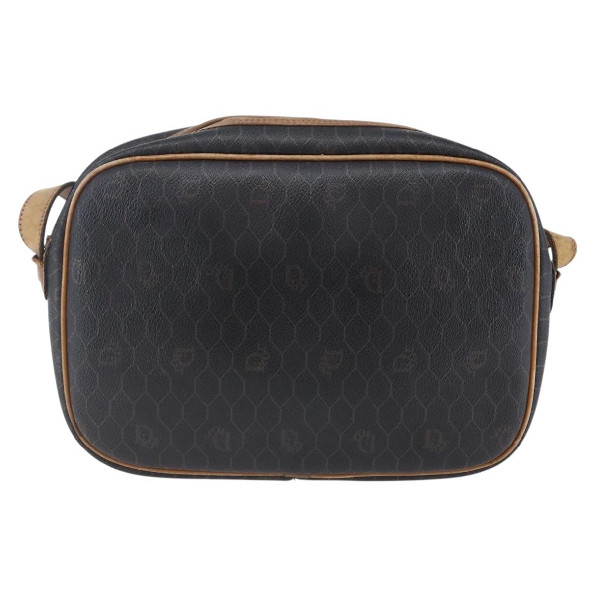 Christian Dior Honeycomb Canvas Shoulder Bag PVC Leather Black Auth BA6821