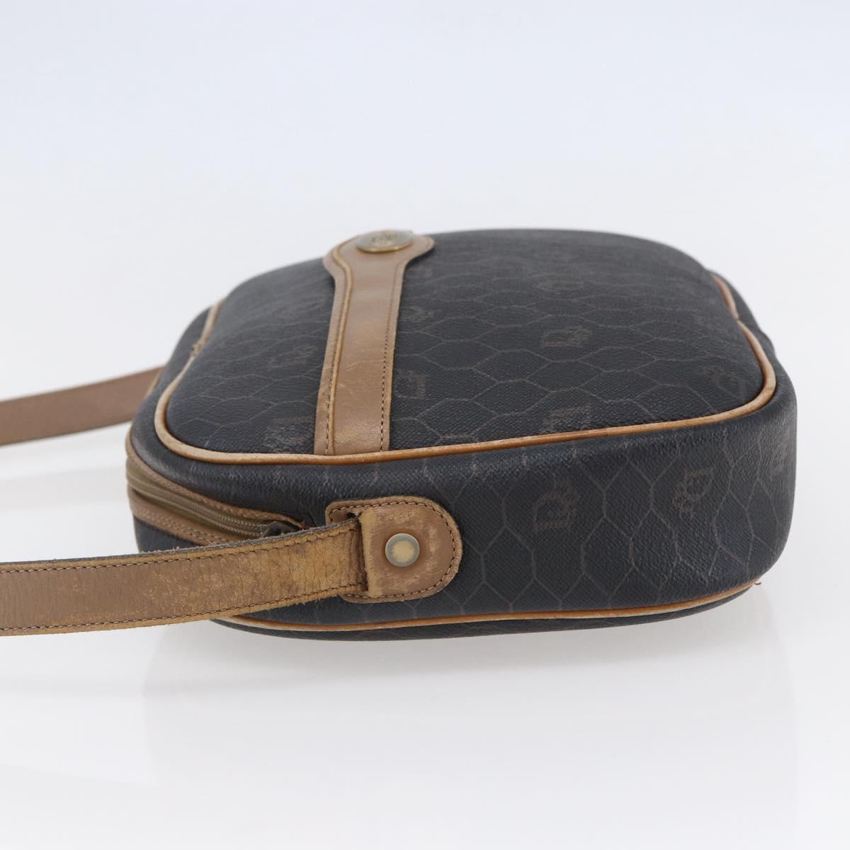 Christian Dior Honeycomb Canvas Shoulder Bag PVC Leather Black Auth BA6821