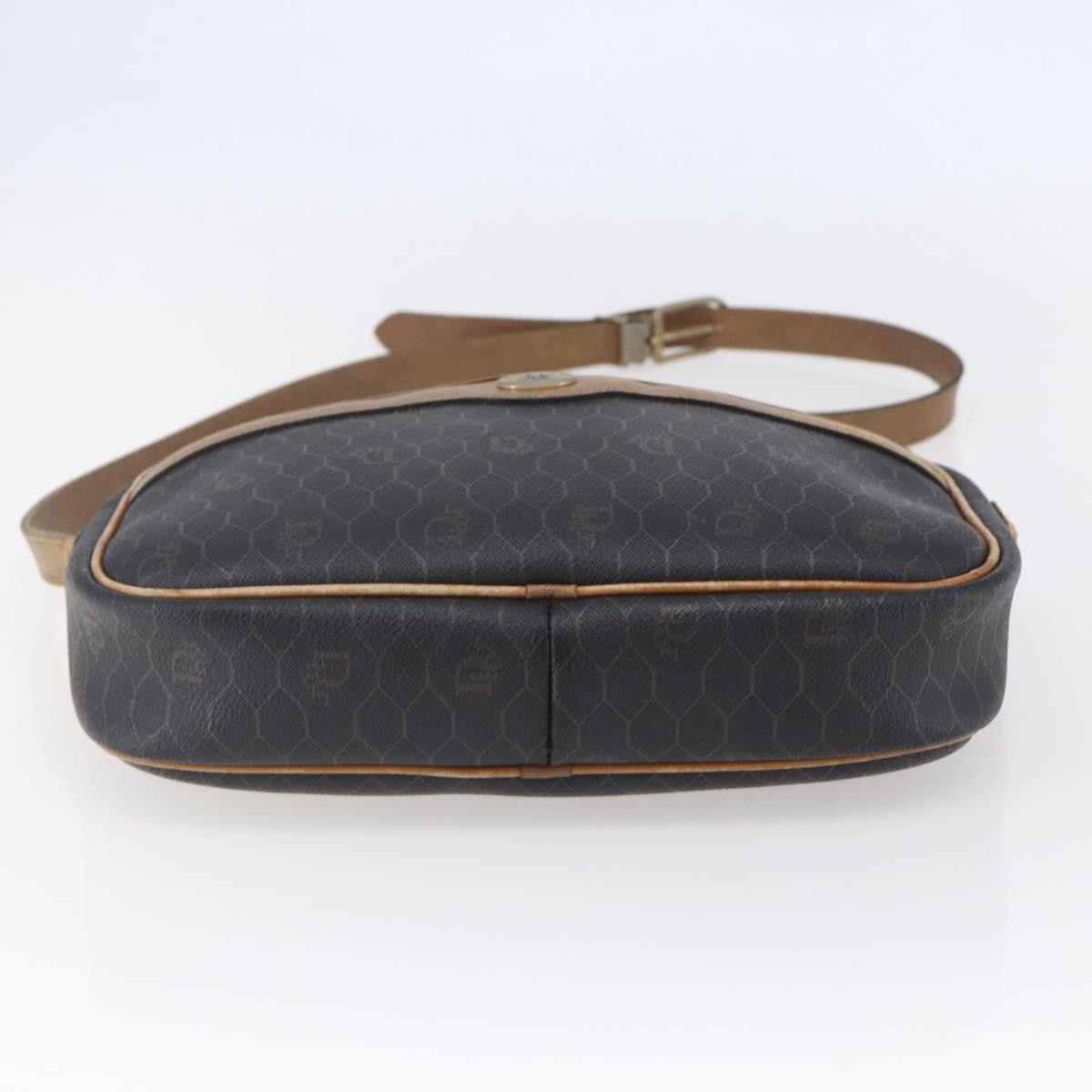 Christian Dior Honeycomb Canvas Shoulder Bag PVC Leather Black Auth BA6821