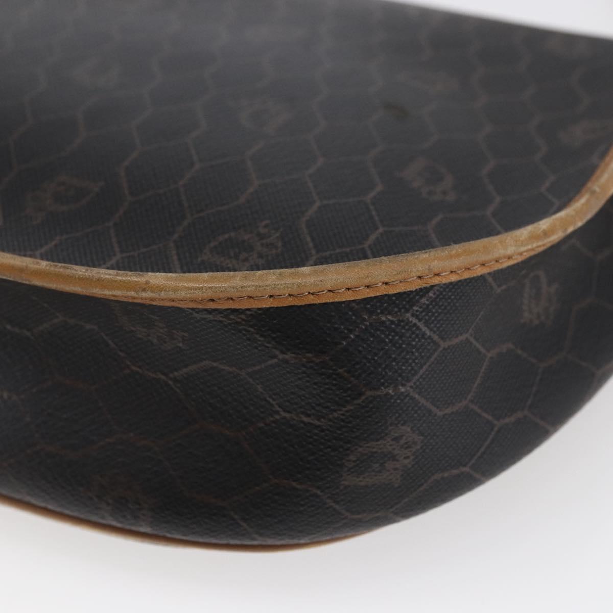 Christian Dior Honeycomb Canvas Shoulder Bag PVC Leather Black Auth BA6822