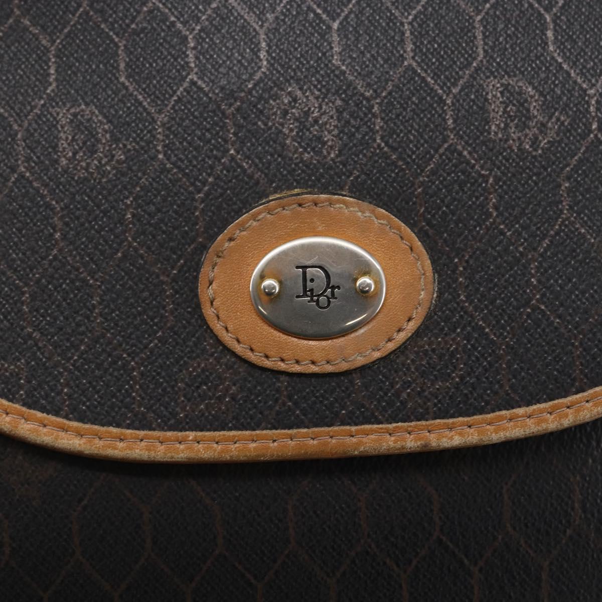 Christian Dior Honeycomb Canvas Shoulder Bag PVC Leather Black Auth BA6822