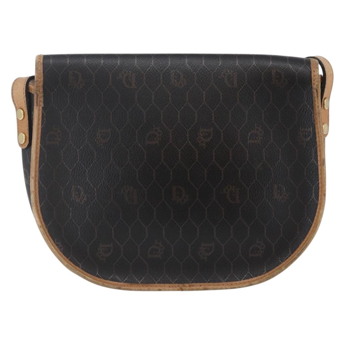 Christian Dior Honeycomb Canvas Shoulder Bag PVC Leather Black Auth BA6822