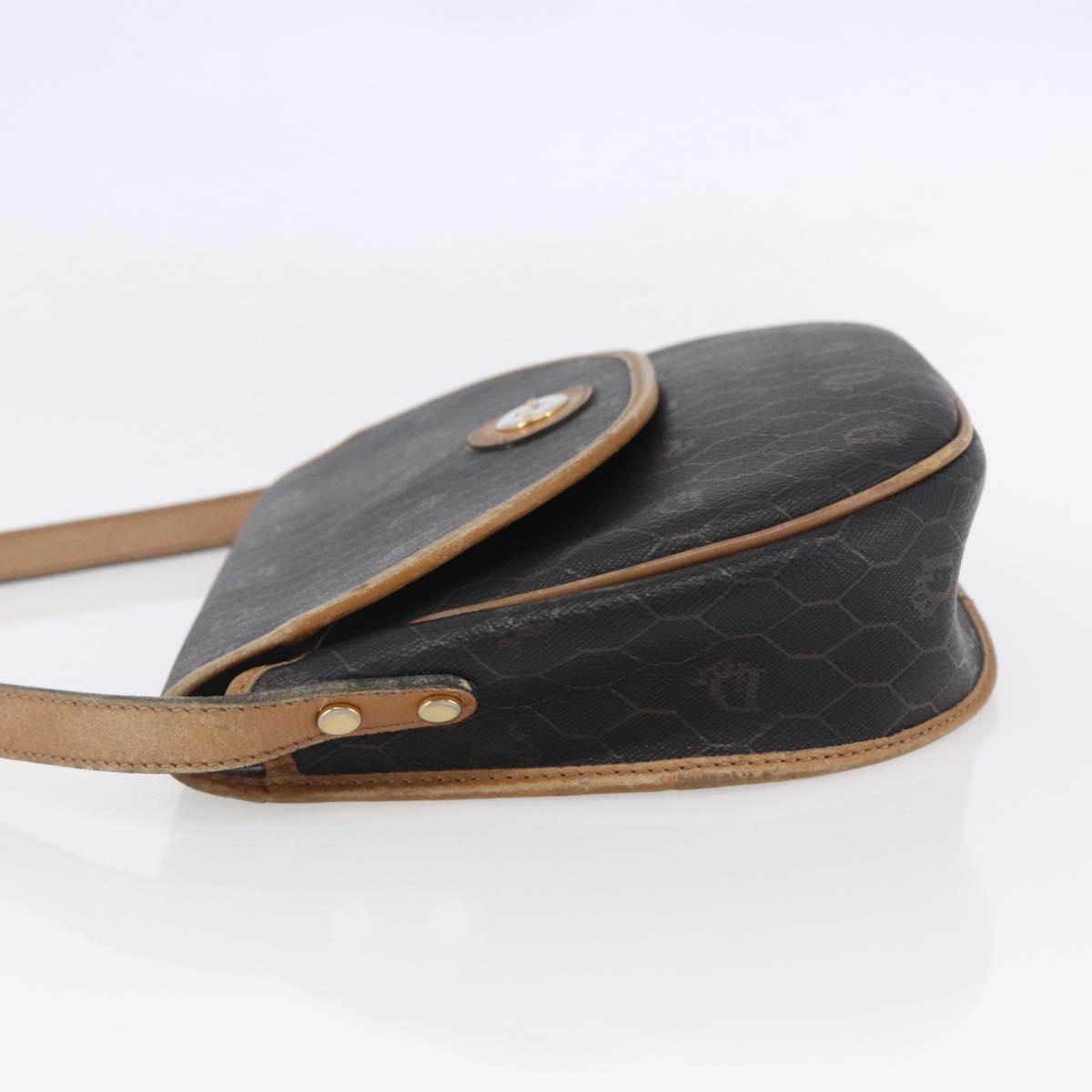 Christian Dior Honeycomb Canvas Shoulder Bag PVC Leather Black Auth BA6822