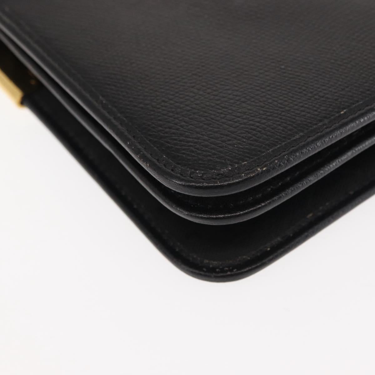 Christian Dior Chain Shoulder Bag Leather Black Auth BA6823