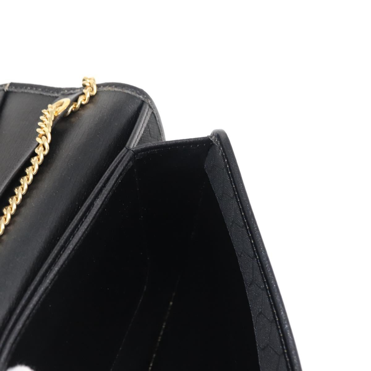 Christian Dior Chain Shoulder Bag Leather Black Auth BA6823