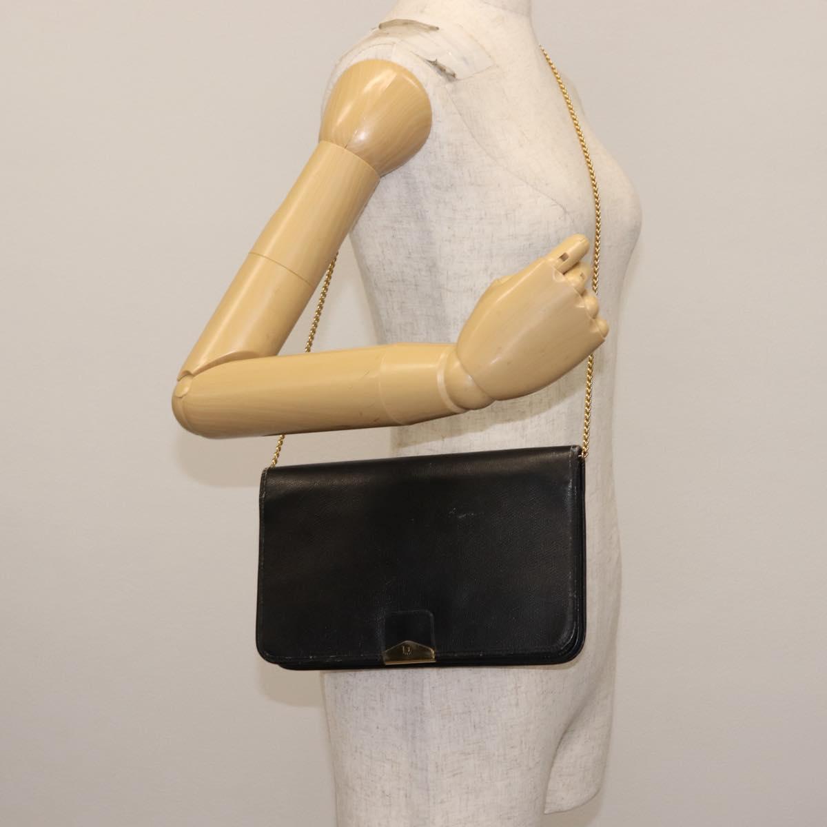 Christian Dior Chain Shoulder Bag Leather Black Auth BA6823
