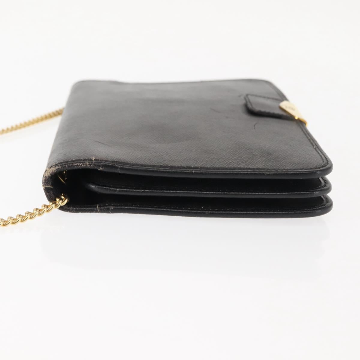 Christian Dior Chain Shoulder Bag Leather Black Auth BA6823