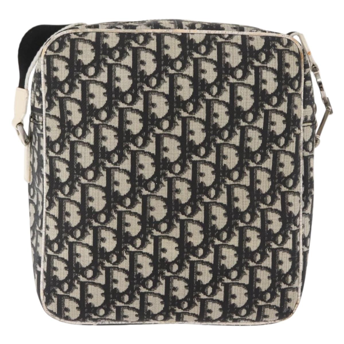 Christian Dior Trotter Canvas Shoulder Bag PVC Leather White Black Auth BA6825