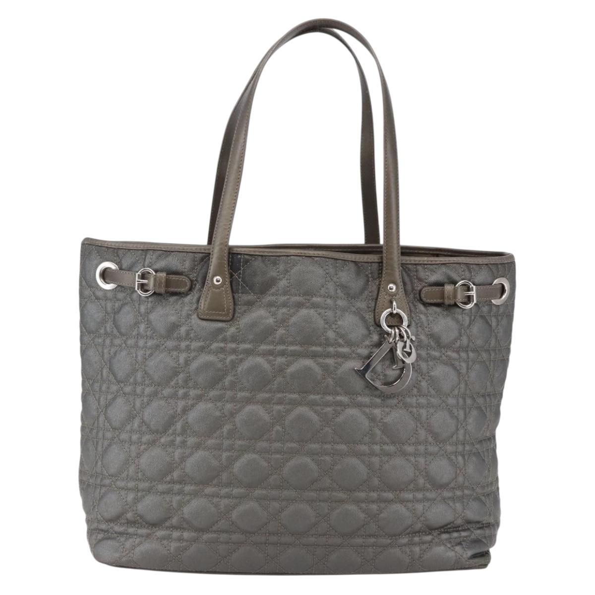 Christian Dior Canage Tote Bag Coated Canvas Gray Auth BA6826