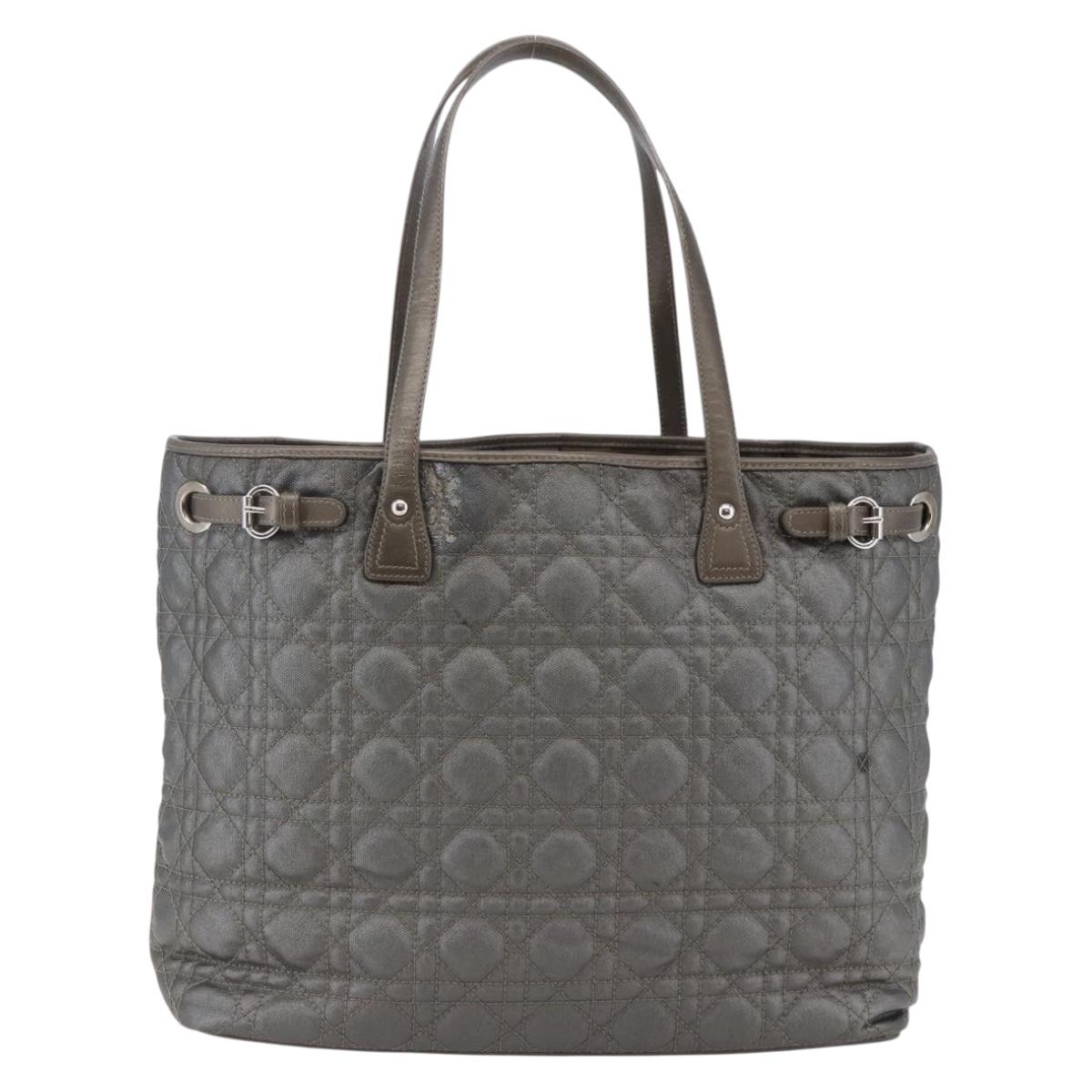 Christian Dior Canage Tote Bag Coated Canvas Gray Auth BA6826