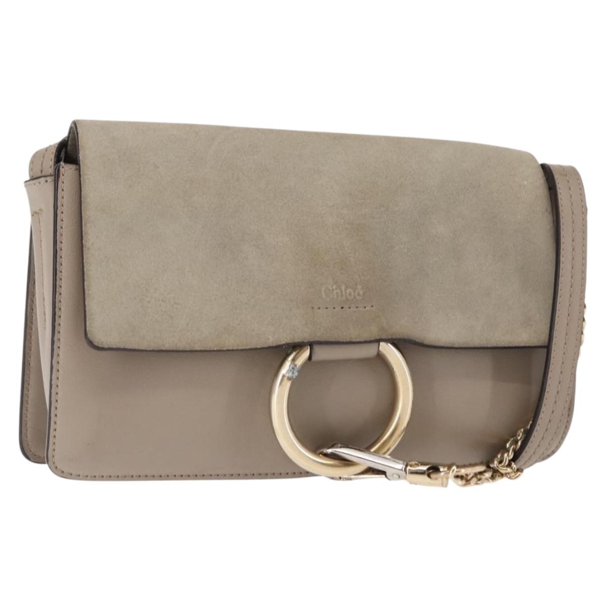 Chloe Fay Shoulder Bag Suede Leather Beige Auth BA6827