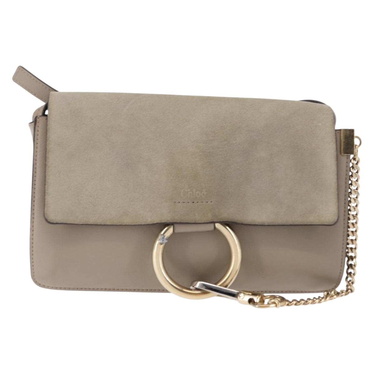 Chloe Fay Shoulder Bag Suede Leather Beige Auth BA6827