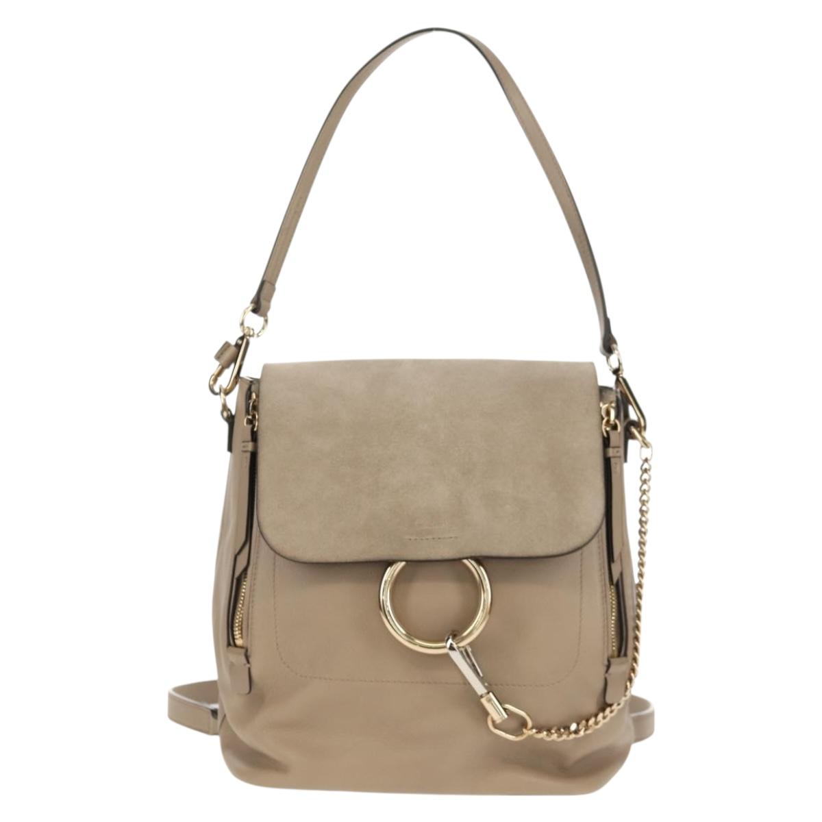 Chloe Fay Backpack Suede Leather Beige Gold Auth BA6829