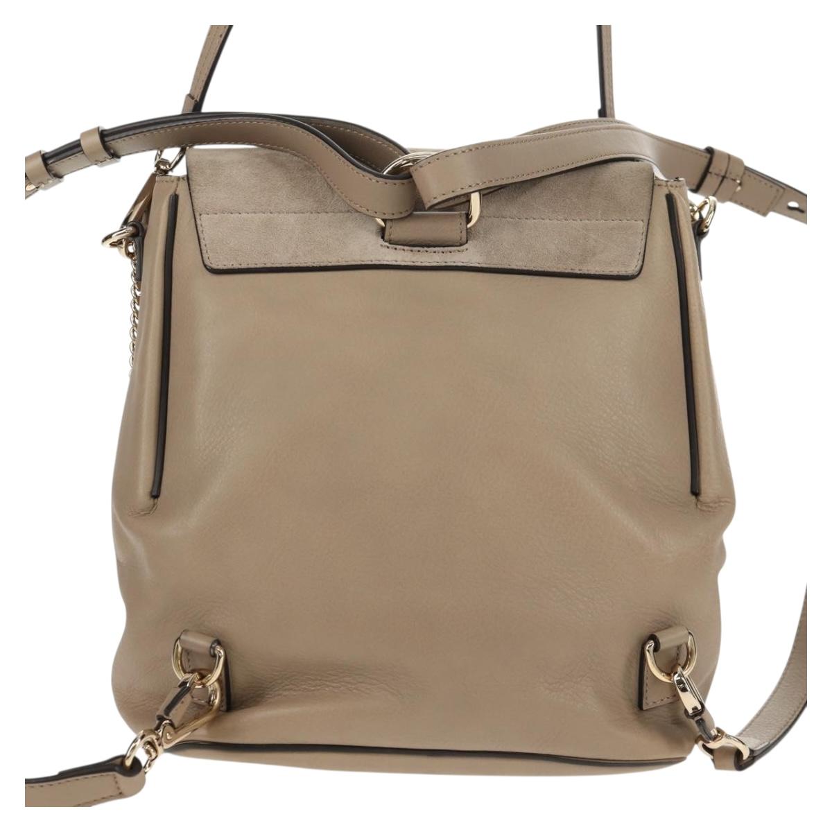 Chloe Fay Backpack Suede Leather Beige Gold Auth BA6829