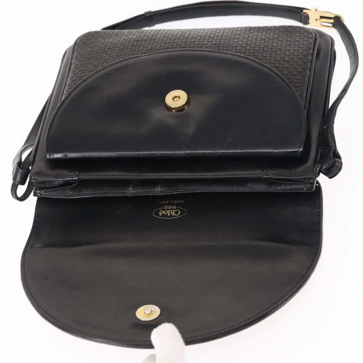 Chloe Shoulder Bag Leather Black Auth BA6833