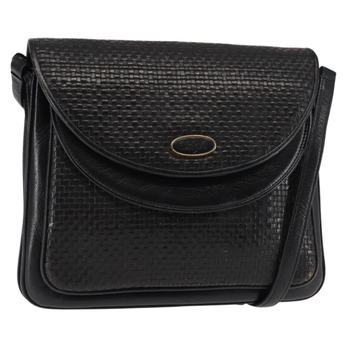 Chloe Shoulder Bag Leather Black Auth BA6833