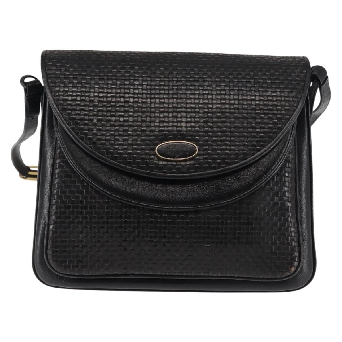 Chloe Shoulder Bag Leather Black Auth BA6833