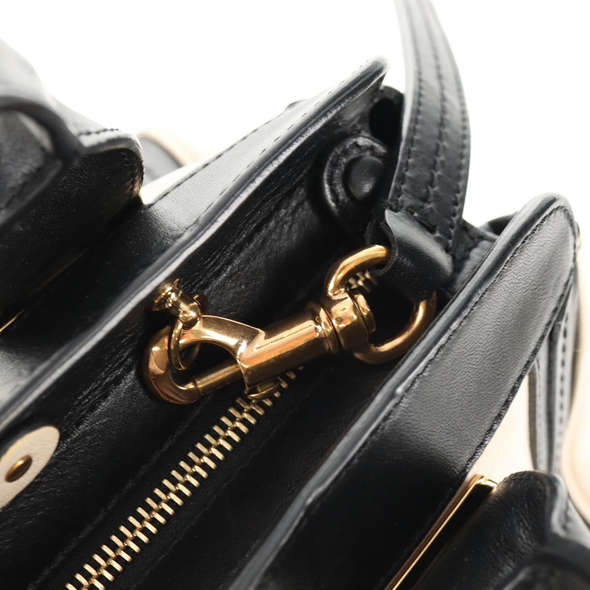 Chloe Alice Hand Bag Leather 2way White Black Auth BA6836