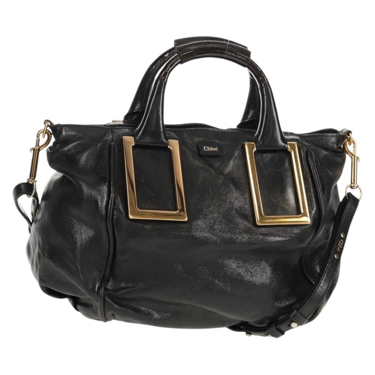 Chloe Etel Hand Bag Leather 2way Black Auth BA6837
