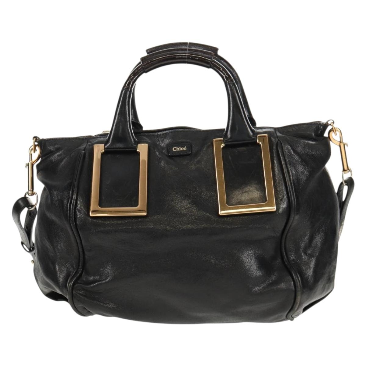 Chloe Etel Hand Bag Leather 2way Black Auth BA6837