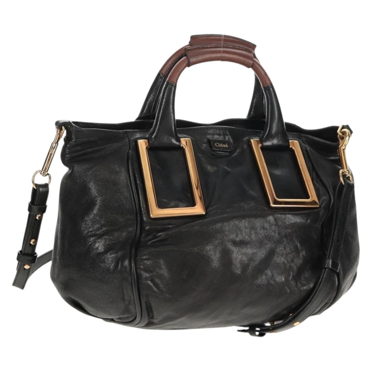Chloe Etel Hand Bag Leather 2way Black Auth BA6838