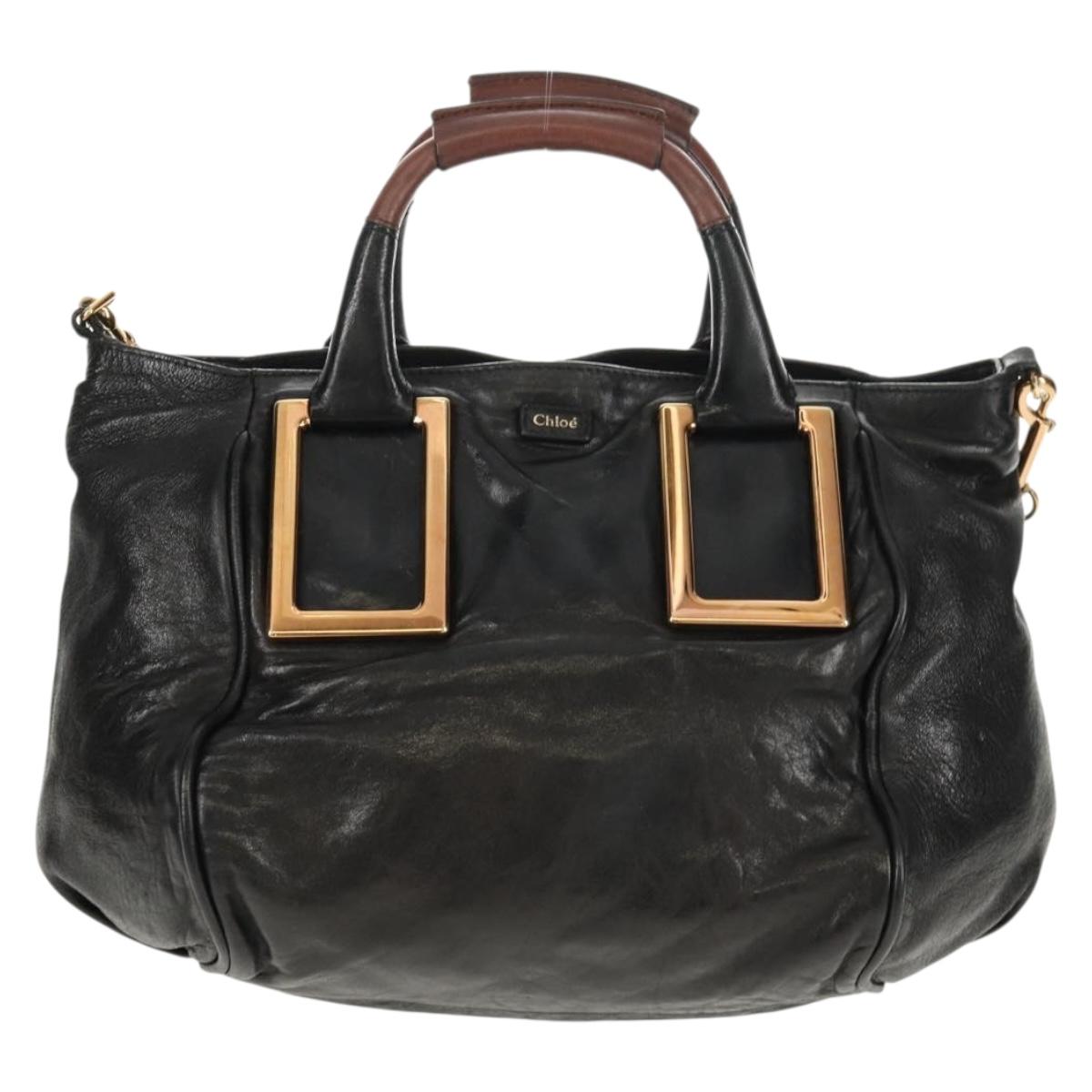 Chloe Etel Hand Bag Leather 2way Black Auth BA6838