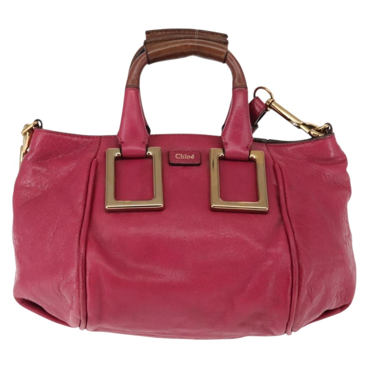 Chloe Etel Hand Bag Leather 2way Pink Gold Auth BA6839