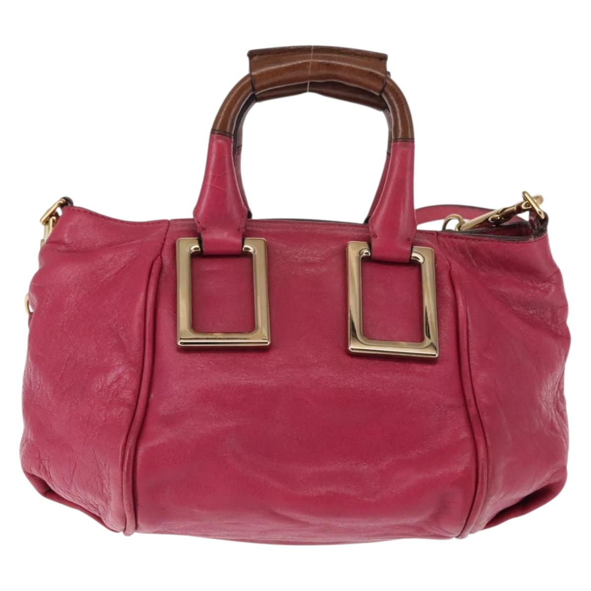 Chloe Etel Hand Bag Leather 2way Pink Gold Auth BA6839