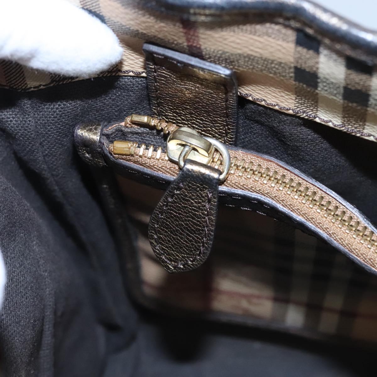 BURBERRY Nova Check Shoulder Bag PVC Beige Brown gold Auth BA684