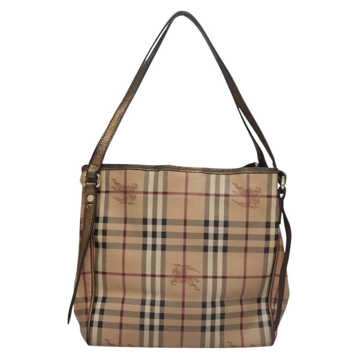 BURBERRY Nova Check Shoulder Bag PVC Beige Brown gold Auth BA684