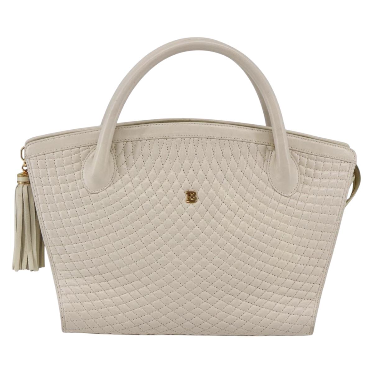 BALLY Hand Bag Leather White Auth BA6841