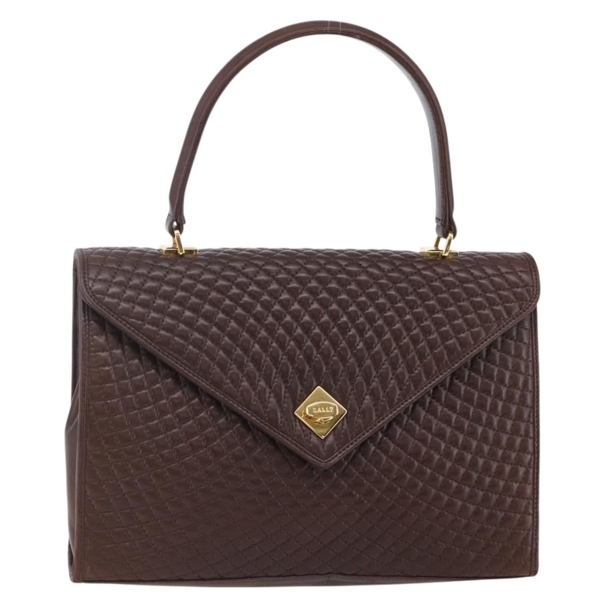 BALLY Hand Bag Leather Brown Auth BA6842