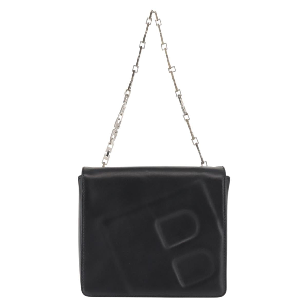 BALLY Chain Shoulder Bag Leather Black Auth BA6843