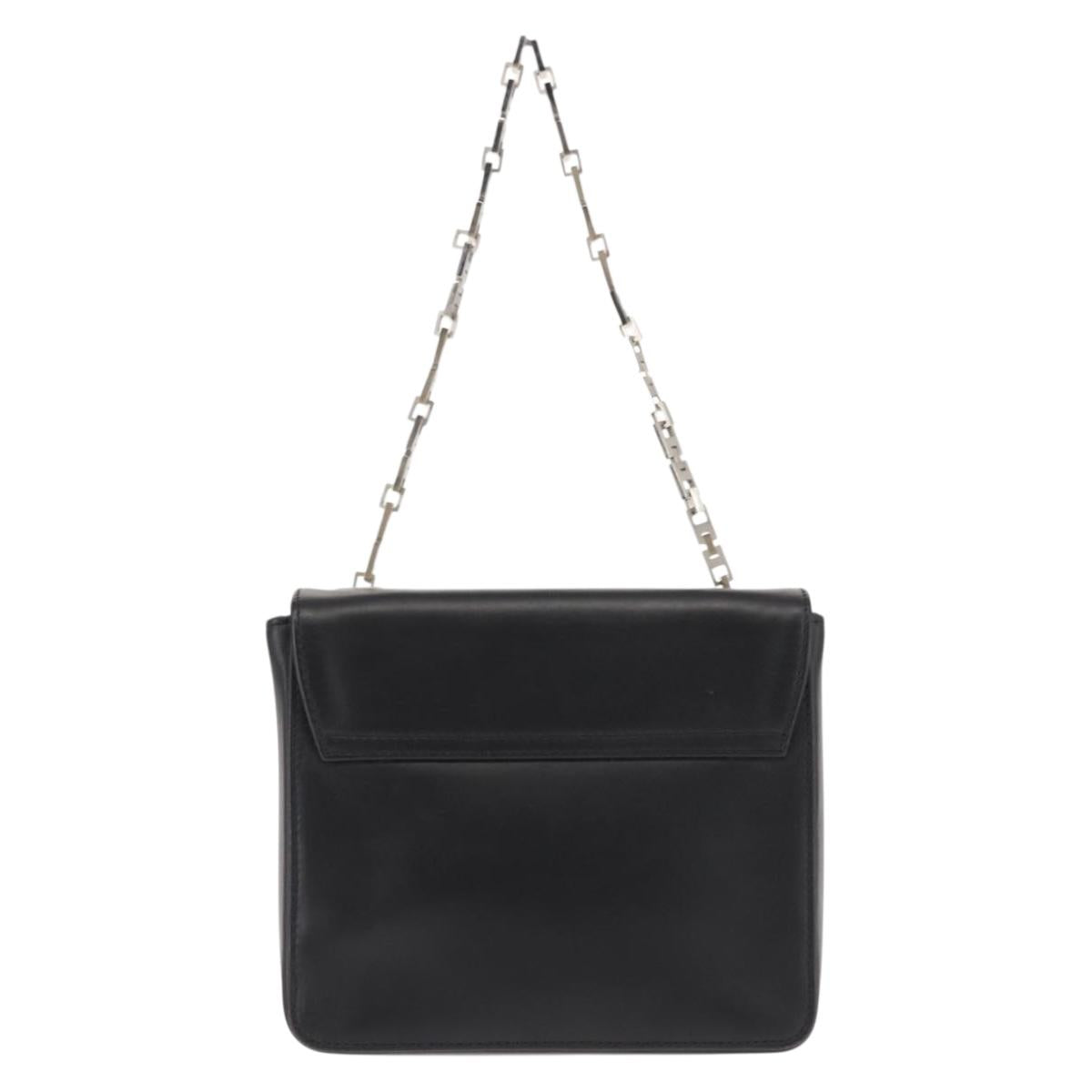 BALLY Chain Shoulder Bag Leather Black Auth BA6843
