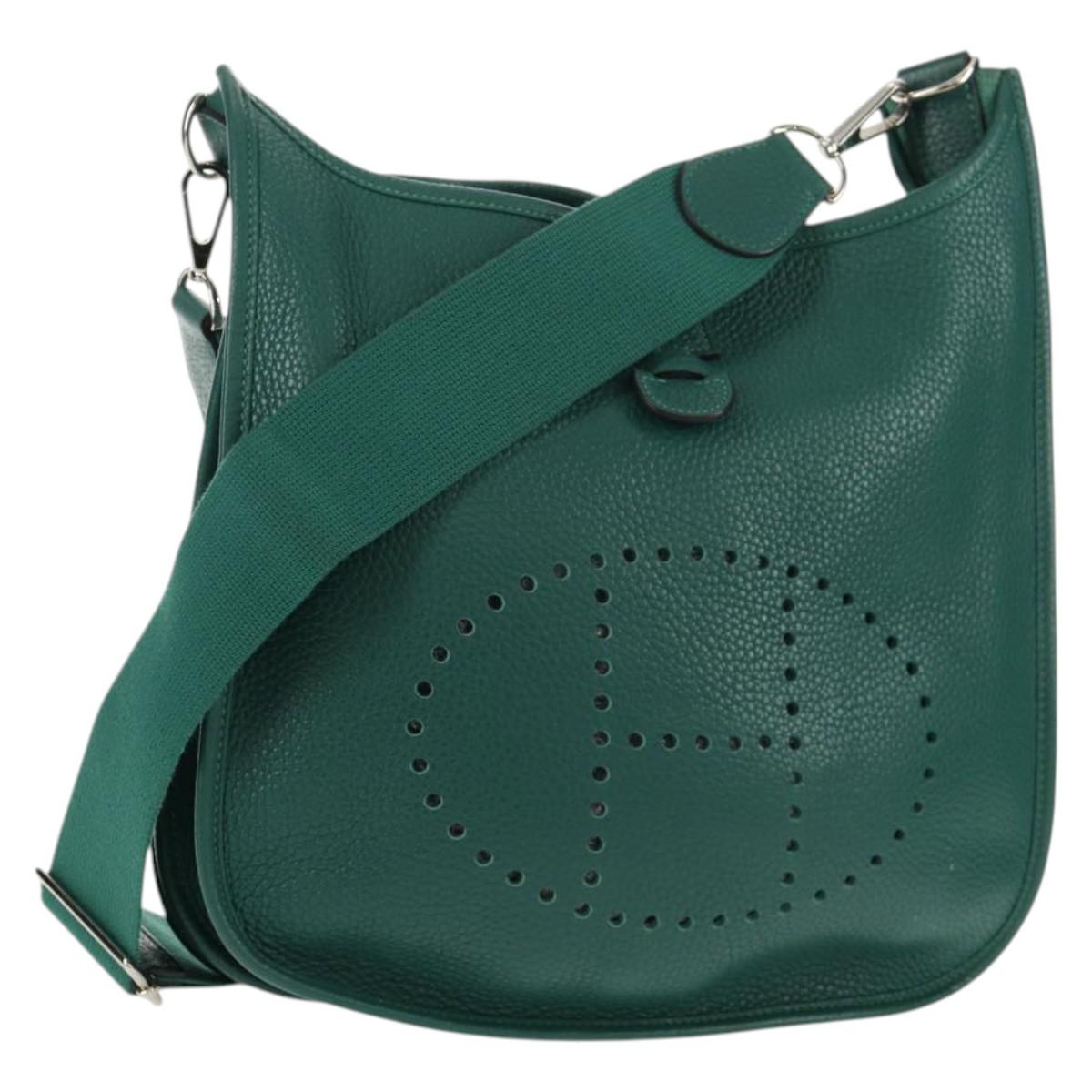 HERMES Evelyn 3 PM Shoulder Bag Taurillon Clemence Green Auth BA6847A