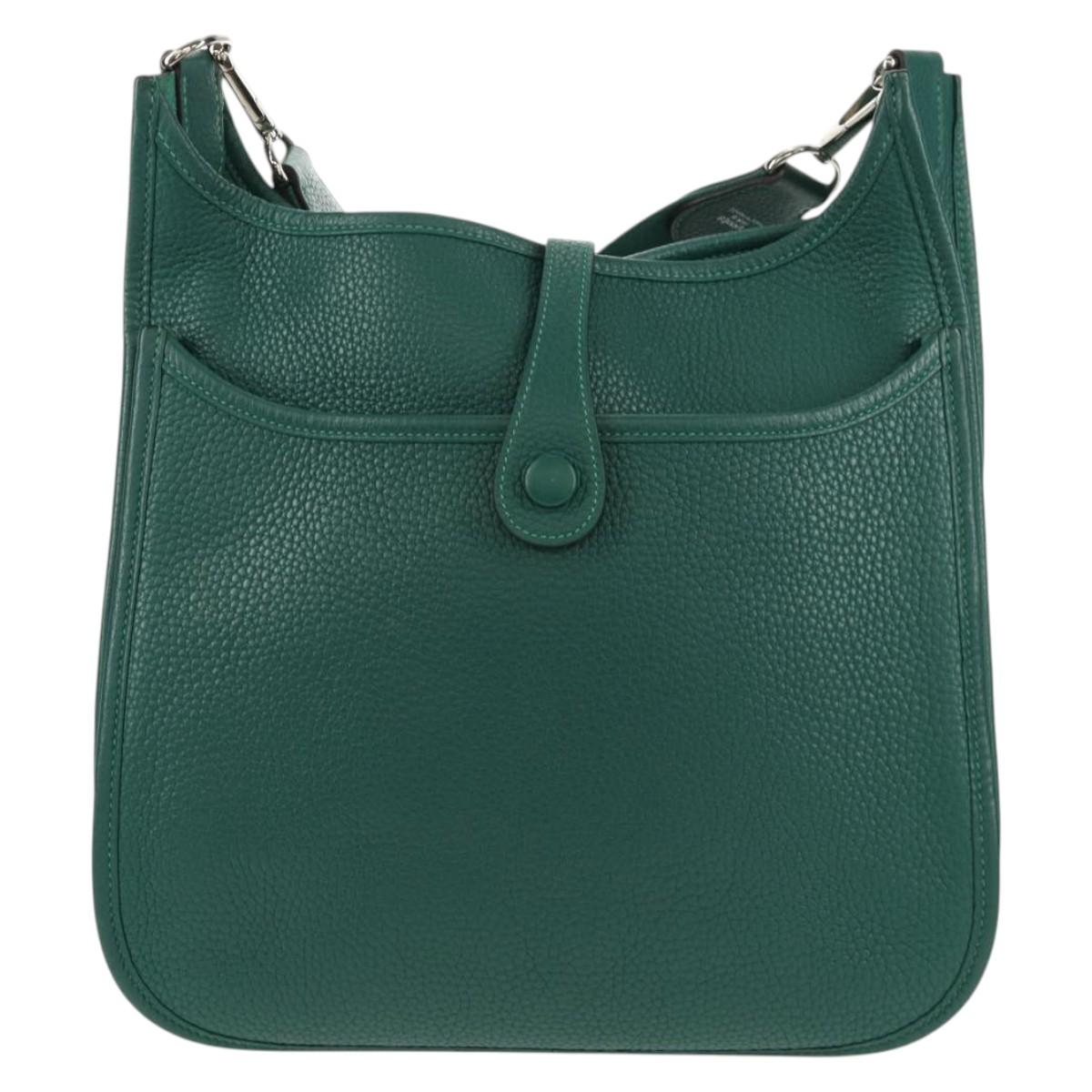 HERMES Evelyn 3 PM Shoulder Bag Taurillon Clemence Green Auth BA6847A