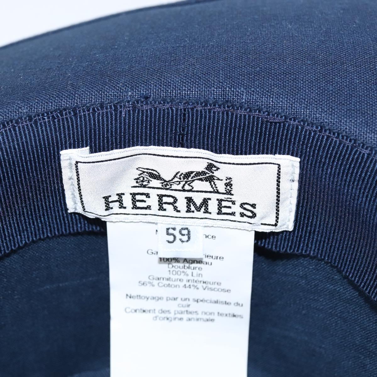 HERMES Hat Linen Navy Auth BA6848V
