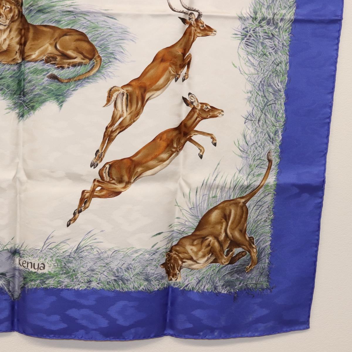 HERMES Carre 90 Scarf ""kenya"" Silk Blue Auth BA6850
