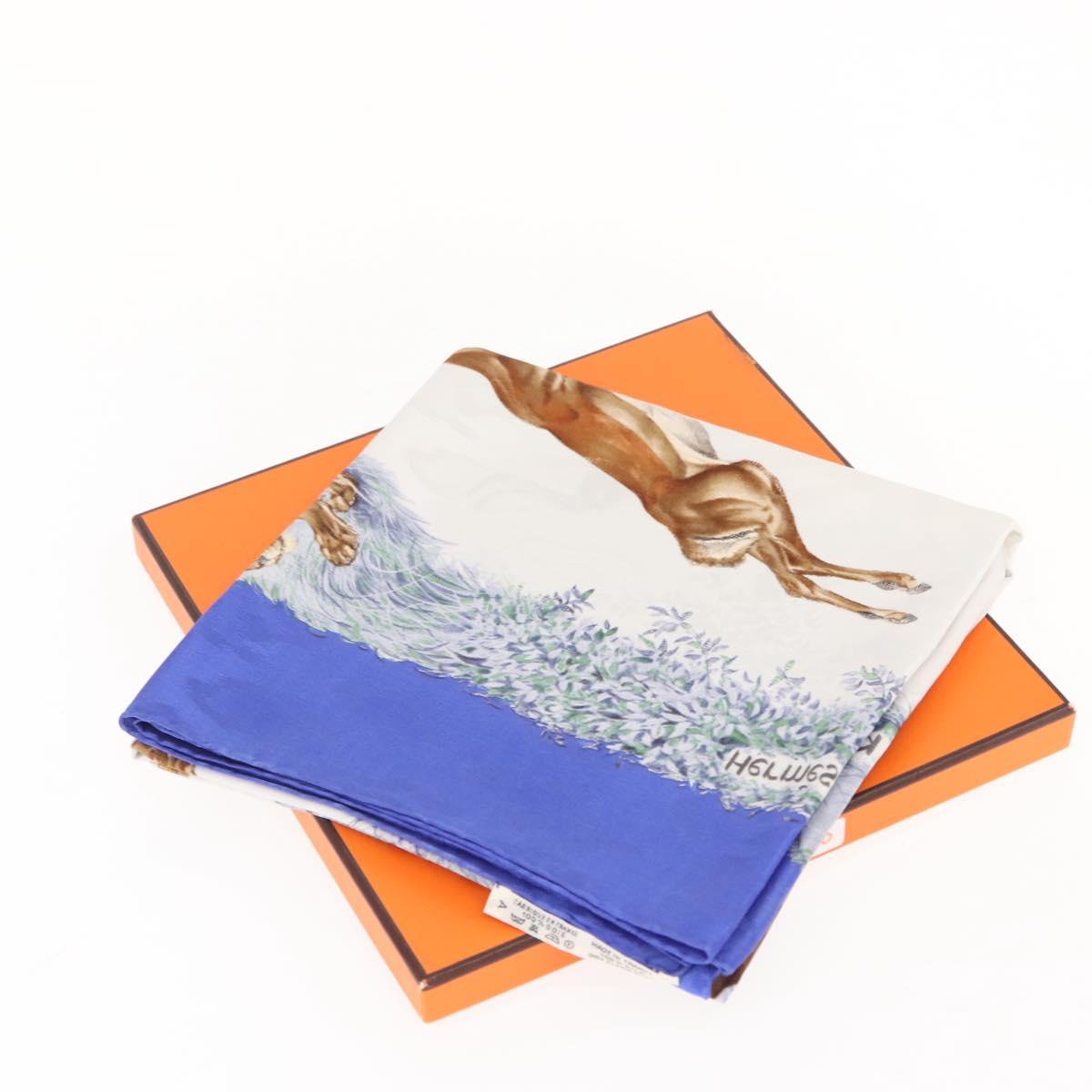 HERMES Carre 90 Scarf ""kenya"" Silk Blue Auth BA6850